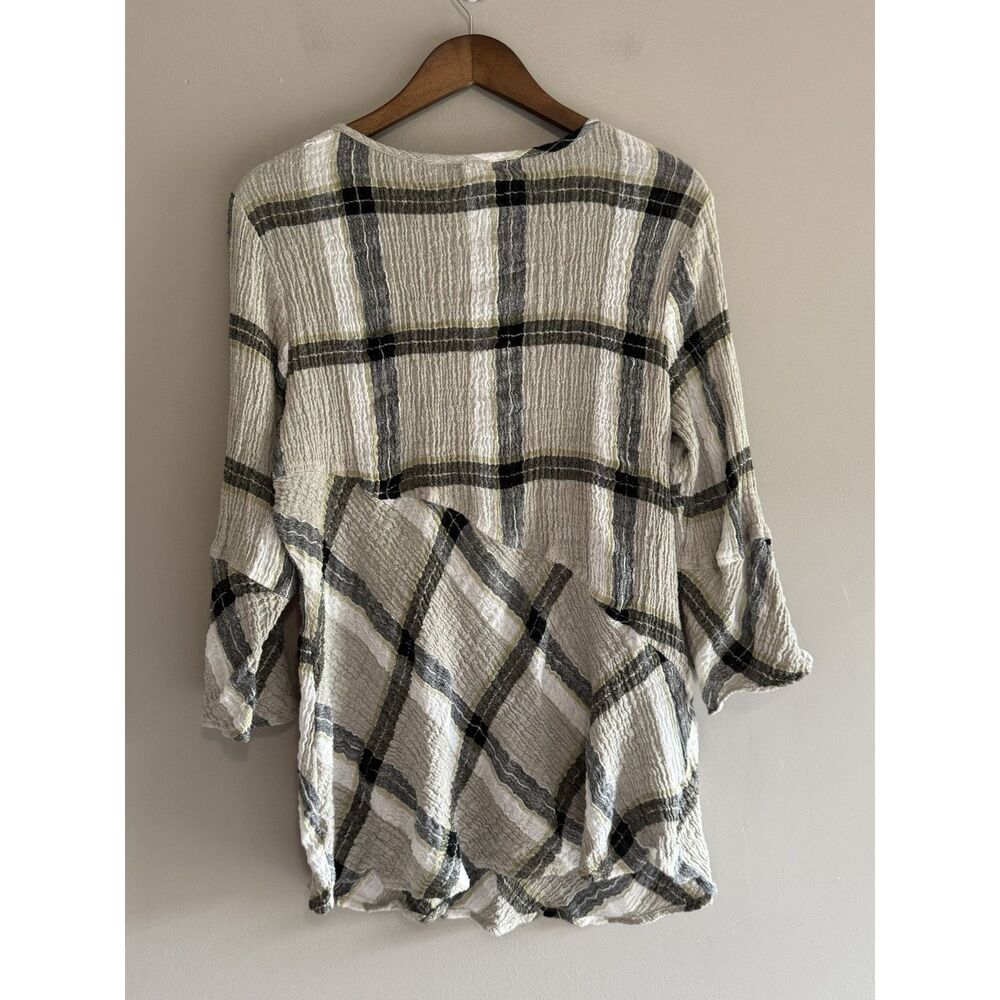 Habitat Linen Blend Top Crinkle Artsy Blouse Button Cuff Asymmetric Lagenlook XL - Picture 6 of 13